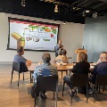 group of people learning during the food as medicine series at the create culinary studio at the cincinnati museum center