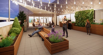 rendering of rooftop garden on fifth floor of blood cancer healing center